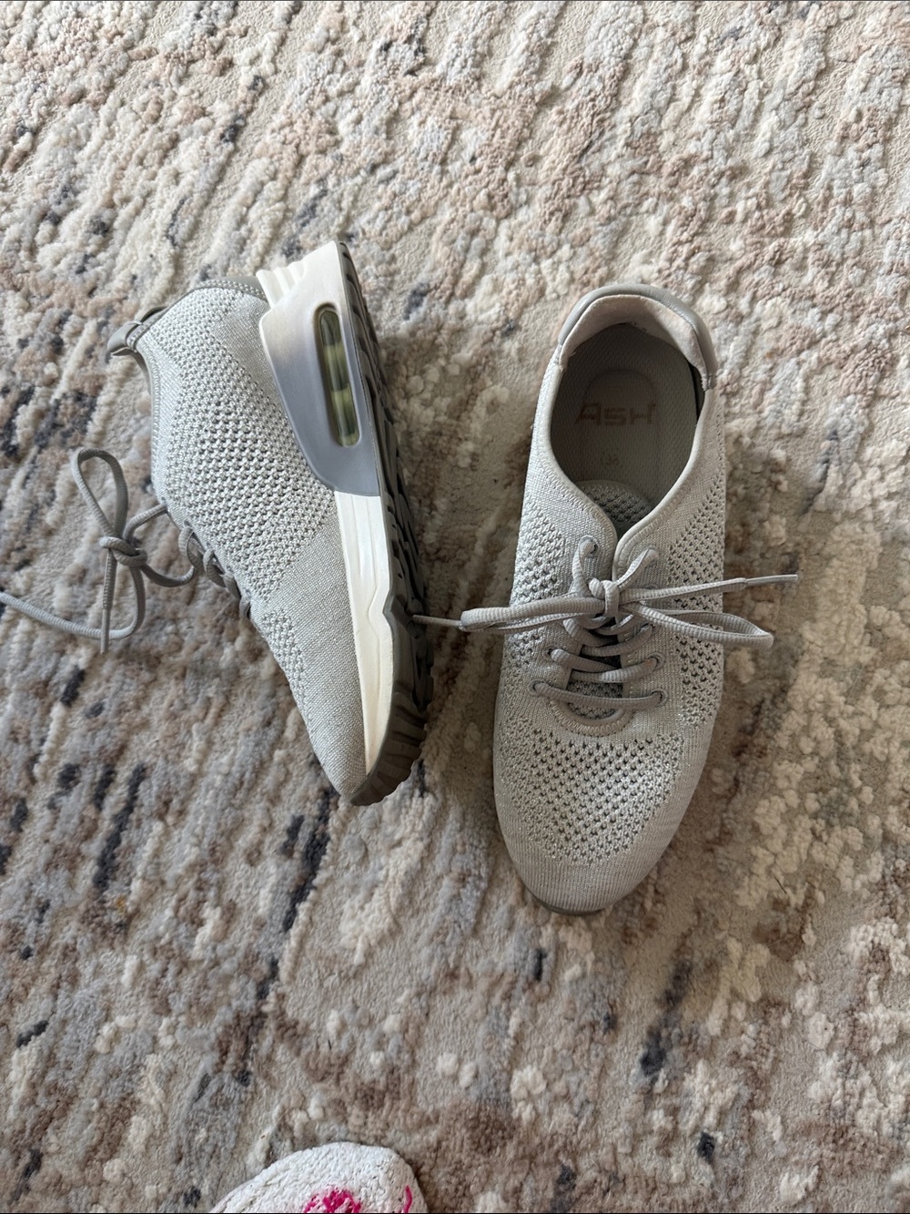 Ash Light Gray shiny Knit women’s Sneakers - Neutral Casual Style size 38